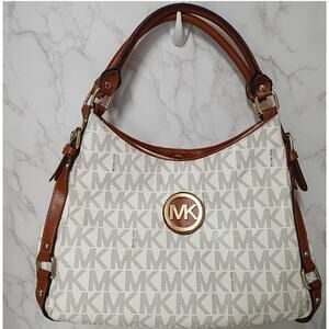 MICHAEL KORS Vanilla/Acorn Large Shoulder Bag - EUC
